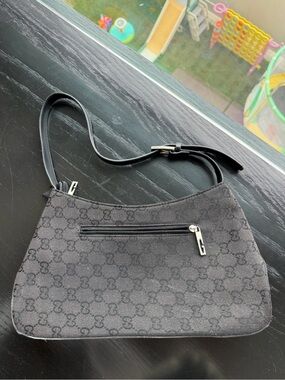 Vintage Gucci Black Signature GG Monogram Shoulder Bag, Canvas & Leather 🖤